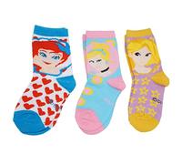 SRV Hub® Paquete de 3 calcetines de media pantorrilla para niñas, multicolor, con estampado de dibujos animados, calcetines de algodón para niños, Princesas Disney, UK 9-11/ EU 27-30