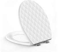 SRWOHS PRO - Asiento de inodoro ovalado de cierre suave, asientos de inodoro con diseño de diamante de polipropileno blanco, liberación rápida con bisagras ajustables para una fácil limpieza e