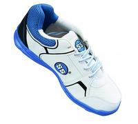 SS Josh Professional Cricket Shoes | White & Blue | Size: EU 43, UK 9, US 10 | Material: PU, Faux Leather | For Boys and Men | Optimal Traction | Durable Build and Comfortable | Slip Resistant