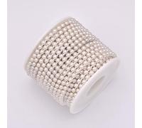 SS6 2 mm SS12 3 mm SS16 4 mm Costura Perla blanca Cadena de cinta de diamantes de imitación Oro Plata Metal Adorno Perla Aplique Strass Band-Silver Base,SS12 10 Yardas