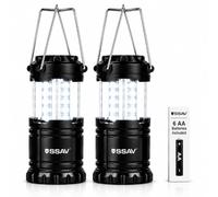 SSAV Paquete de 2 faroles LED de camping, 30 LED de 360° a batería, linternas de emergencia para cortes de energía, luces portátiles plegables para camping, huracanes y kit de supervivencia, baterías
