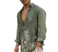 SSBZYES Camisas De Hombre Camisas De Manga Larga Camisas Manga Larga De Algodón De Lino De Color Liso Camisas De Cárdigan con Botones De Manga Larga con Solapa Informal Suelta Camisas De Manga Larga