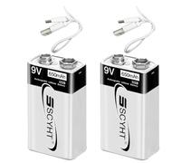 SSCYHT Batería Iones Litio 9 V Batería Recargable por USB 650 mAh Baterías de Litio para detectores de Humo 9 V Baterías cuadradas con Cable Tipo C y Carga rápida 1 Hora,9v650mah 2pack