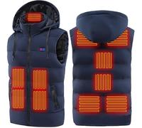 SSDDLZEQ Ropa de Abrigo Chaleco calefactable, Chaqueta calefactable con Capucha Desmontable, Chaleco eléctrico for Actividades al Aire Libre en Invierno (Pilas no Incluidas)(Bleu,3XL(75-82.5kg))