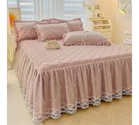 SSDDLZEQ Sedoso Falda de Cama Acolchada con Estampado de Rosas, Sábana elástica con diseño de Ribete de Encaje, Falda de Cama elástica(Dark Pink,180x200cm)
