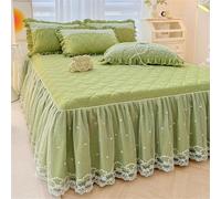 SSDDLZEQ Sedoso Falda de Cama Acolchada con Estampado de Rosas, Sábana elástica con diseño de Ribete de Encaje, Falda de Cama elástica(Pale Green,150x200cm)