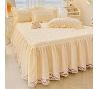 SSDDLZEQ Sedoso Falda de Cama Acolchada con Estampado de Rosas, Sábana elástica con diseño de Ribete de Encaje, Falda de Cama elástica(Cream Yellow,200x220cm)