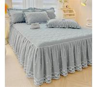 SSDDLZEQ Sedoso Falda de Cama Acolchada con Estampado de Rosas, Sábana elástica con diseño de Ribete de Encaje, Falda de Cama elástica(Light Grey,150x200cm)
