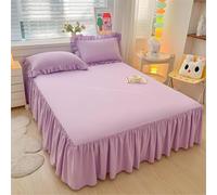 SSDDLZEQ Sedoso Falda de Cama Acolchada de Cobertura Total de Color Liso con Dobladillo con Volantes Diseño de Volantes Profundos(Purple 1,150x200cm)