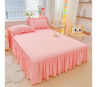 SSDDLZEQ Sedoso Falda de Cama Acolchada de Cobertura Total de Color Liso con Dobladillo con Volantes Diseño de Volantes Profundos(Pink 1,150x200cm)