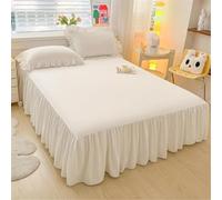 SSDDLZEQ Sedoso Falda de Cama Acolchada de Cobertura Total de Color Liso con Dobladillo con Volantes Diseño de Volantes Profundos(White 1,120x200cm)