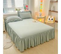 SSDDLZEQ Sedoso Falda de Cama Acolchada de Cobertura Total de Color Liso con Dobladillo con Volantes Diseño de Volantes Profundos(Green 1,150x200cm)