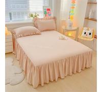 SSDDLZEQ Sedoso Falda de Cama Acolchada de Cobertura Total de Color Liso con Dobladillo con Volantes Diseño de Volantes Profundos(Light Pink,140x200cm)