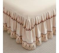 SSDDLZEQ Sedoso Fitted Valance Sheets Single Double King Size Bedsheet with Skirt Ethnic Style Soft Microfibre Frilled Bedsheets Easy Care(Milky White,180x220cm)