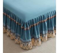 SSDDLZEQ Sedoso Fitted Valance Sheets Single Double King Size Bedsheet with Skirt Ethnic Style Soft Microfibre Frilled Bedsheets Easy Care(Lake Blue,180x220cm)