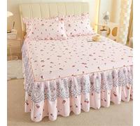 SSDDLZEQ Sedoso Juego de sábanas y Falda de Cama con Estampado de Rosas y Ribete de Encaje(Romantic,200x220cm)