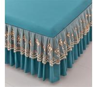 SSDDLZEQ Sedoso Juego de sábanas y faldón Ajustable de Color Liso Juego de sábanas y faldón Ajustable con Ribete de Encaje Juego de sábanas con Volantes(Peacock Blue,198x203cm)