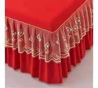 SSDDLZEQ Sedoso Juego de sábanas y faldón Ajustable de Color Liso Juego de sábanas y faldón Ajustable con Ribete de Encaje Juego de sábanas con Volantes(Rosso,138x190cm)