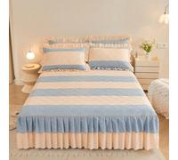 SSDDLZEQ Sedoso Sábanas Ajustables con Cenefa, Sábana con Estampado Individual, Doble, tamaño King, con Falda, sábanas de Microfibra Suave con Volantes, fácil Cuidado(Stripe,150x200cm)