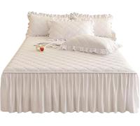 SSDDLZEQ Sedoso Sábanas con Cenefa, Base de Cama con Volantes, sábana con Falda, Ropa de Cama Suave, Ligera, de fácil Cuidado(Bianco,180x200cm)