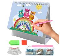 Ssdkpe Calendario mensual 2026 de escritorio de arte con gemas | Calendario mensual de escritorio con pintura artística | Decoración de manualidades, planificador personal de gestión del tiempo para