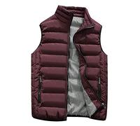SSDXY Chaleco acolchado de mezcla de algodón para hombre, para otoño e invierno, cálido, chaqueta casual, holgada, sin mangas, color liso, ajustado, cálido, Abrigo de vino, Large