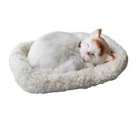 Ssguopte Gato Realista, Gato de Juguete para Dormir y Respirar con tapete, Animales Peludos Peludos acompañados para niños, Adultos Regalos, Blanco+Amarillo