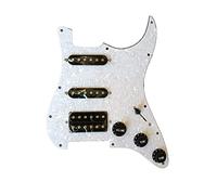 SSH Loaded Strat Pickguard Set Alnico 5 pastillas 3 capas golpeador pulsador interruptor apto para Fender Stratocaster (perla blanca)