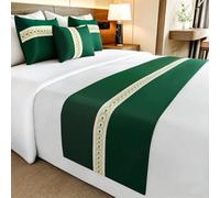 SSHFFDD Camino de Cama de Lujo Bordado, Bufanda Decorativa de Hotel para Camas de tamaño King y Queen(Green,50x180cm (for 1.2m Bed))
