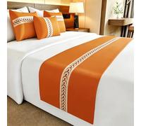SSHFFDD Camino de Cama de Lujo Bordado, Bufanda Decorativa de Hotel para Camas de tamaño King y Queen(Orange,50x210cm (for 1.5m Bed))