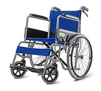 SSHHI LY Silla de ruedas portátil, aleación de aluminio plegable autopropulsada con freno de mano Prevención de la punción,Adecuado para personas mayores, hombres y mujeres la Seguridad/azul
