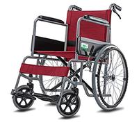 SSHHI LY Silla de ruedas portátil, aleación de aluminio plegable autopropulsada con freno de mano Prevención de la punción,Adecuado para personas mayores, hombres y mujeres la Seguridad/rojo