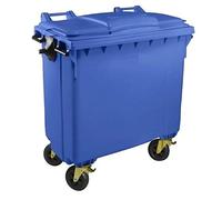 SSI Contenedor de Basura 770L con Tapa Plana - Ruedas con Freno, Desagüe Inferior, Cumple Normativa EN-840, Ideal para Grandes Volúmenes de Residuos y Reciclaje en Exteriores (Azul, 770 litros)