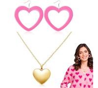 SSIMIDAPT Pendientes Corazon Rosa y Collar Oro Colgantes Grandes Acrílico en forma de Heart para San Valentín Moda Conjuntos de Joyas Regalo para Mujeres y Niñas Cumpleaños Aniversario Fiesta Boda