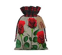 SSIMOO 1 elegante bolsa de regalo de Navidad con cordón, diseño de flores de rosas rojas, bolsas de arpillera de retazos, reutilizables