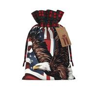 SSIMOO Águila con bandera de Estados Unidos, exquisitas bolsas de regalo de Navidad con cordón, reutilizables, para experiencias de regalo excepcionales