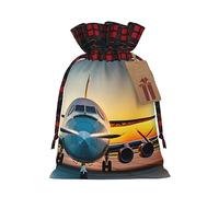 SSIMOO Aircraft Plane At Sunsets - Bolsas de regalo de Navidad con cordón, bolsas de arpillera de retazos, reutilizables