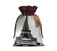 SSIMOO Black Paris Eiffel Tower Chic - Bolsas de regalo de Navidad con cordón, bolsas de arpillera de retazos, reutilizables