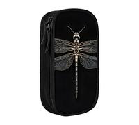 SSIMOO Bolsa de almacenamiento de tela Oxford con diseño de ramita verde salvaje, color blanco, estuche duradero con cremallera, ideal para viajes, Libélula negra, Talla única