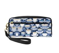 SSIMOO Bolsa de maquillaje de viaje con estampado de cuatro flamencos para guardar cosméticos y artículos esenciales de belleza, Teteras y tazas dibujadas a mano, Talla única