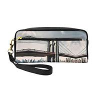 SSIMOO Bolsa de maquillaje de viaje con estampado de hojas rojas para guardar cosméticos y artículos esenciales de belleza, Brooklyn Bridge S, Talla única