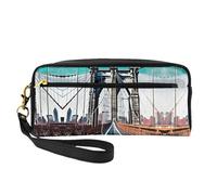 SSIMOO Bolsa de maquillaje de viaje con estampado de hojas rojas para guardar cosméticos y artículos esenciales de belleza, Puente de Brooklyn, Talla única