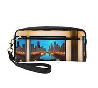 SSIMOO Bolsa de maquillaje de viaje con estampado de hojas rojas para guardar cosméticos y artículos esenciales de belleza, Chicago Reflected, Talla única