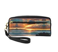 SSIMOO Bolsa de maquillaje de viaje con estampado de olas oceánicas para guardar cosméticos y artículos esenciales de belleza, Playa Maui Hawaii Atardecer Mar Olas Nubes, Talla única