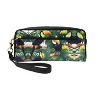 SSIMOO Bolsa de maquillaje de viaje con estampado de playa y mar para guardar cosméticos y artículos esenciales de belleza, Tucanes hojas de palmera y loro, Talla única