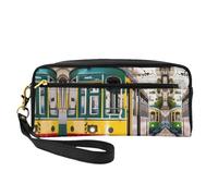 SSIMOO Bolsa de maquillaje de viaje con estampado de rosas moradas para guardar cosméticos y artículos esenciales de belleza, Tranvía de Lisboa, Talla única