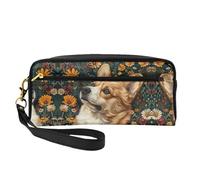 SSIMOO Bolsa de maquillaje de viaje con estampado morado para guardar cosméticos y artículos esenciales de belleza, Corgi Floral Flowers Spring Garden2, Talla única