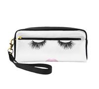 SSIMOO Bolsa de maquillaje portátil con estampado de madera a color, compañero de viaje perfecto, diseñado para múltiples usos, Labios de pestañas blancas, One Size