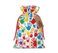SSIMOO Bolsa de regalo con cordón de arpillera hecha a mano con impresión artesanal, bolsa de regalo perfecta para Navidad y vacaciones