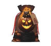 SSIMOO Bolsa de regalo de arpillera con cordón, diseño de búho, calabaza, feliz Halloween, 1 bolsa de regalo de tela perfecta para Navidad y vacaciones